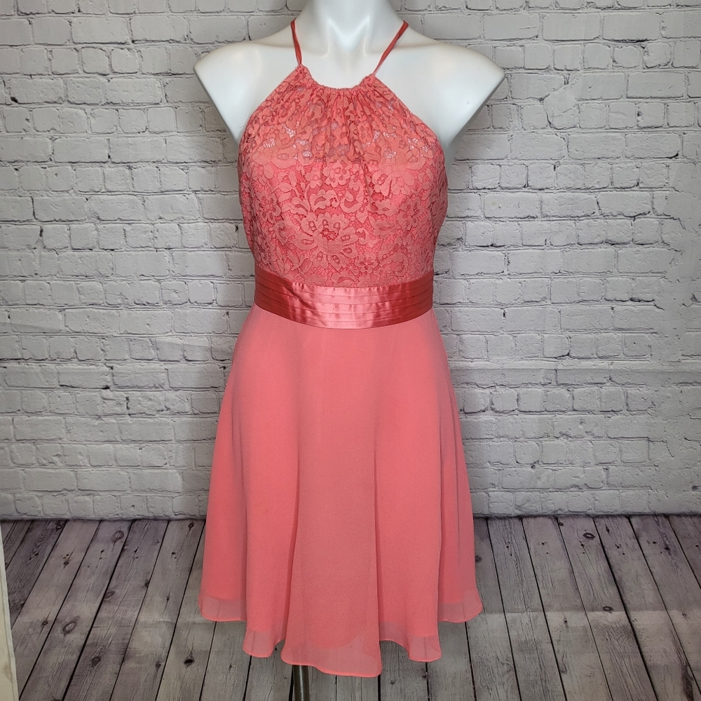 BCBGMaxAzria Coral Halter Lace Dress Size 2